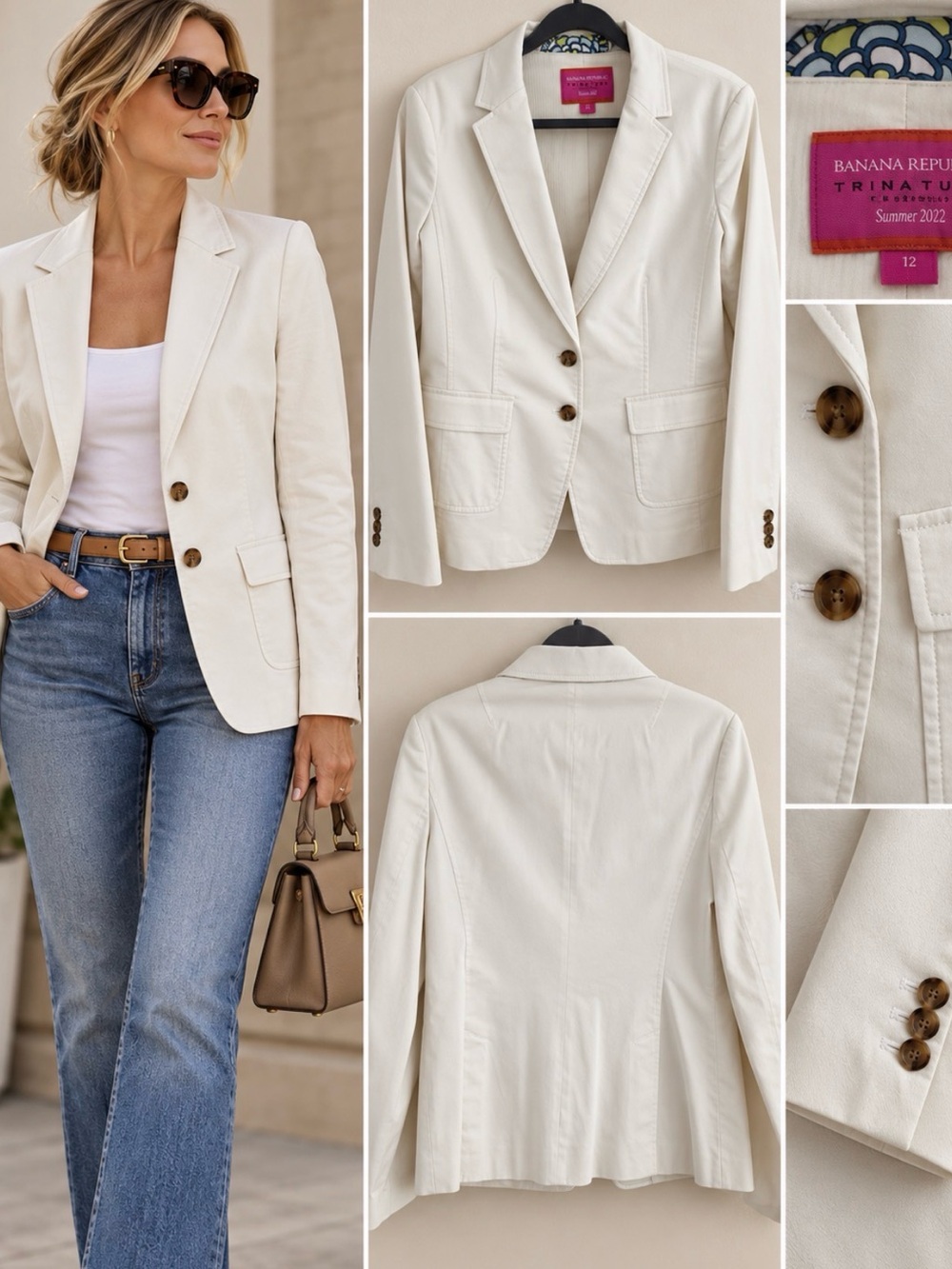 Banana Republic Cream Trinaturals Tailored Blazer